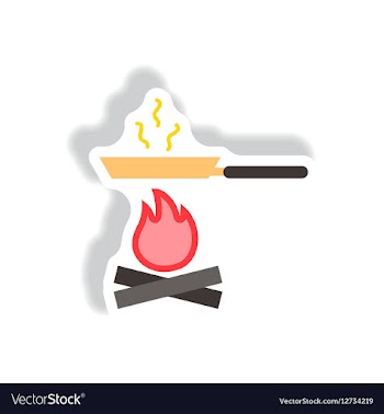 Stylish icon in paper sticker style Pan with fire vector image