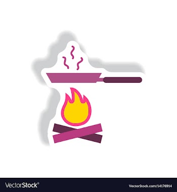 Stylish icon in paper sticker style pan with fire vector image
