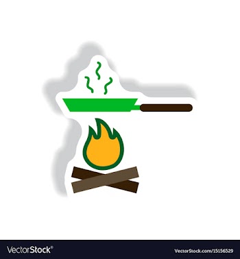 Stylish icon in paper sticker style pan with fire vector image