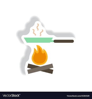 Stylish icon in paper sticker style pan with fire vector image