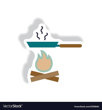 Stylish icon in paper sticker style pan with fire vector image