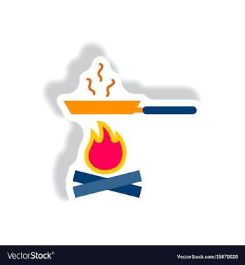Stylish icon in paper sticker style pan with fire vector image