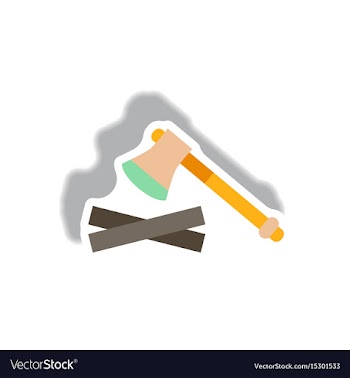 Stylish icon in paper sticker style wood and an ax vector image