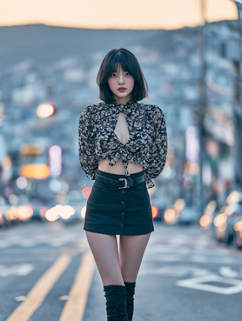 Stylish Korean Girl on Urban Road