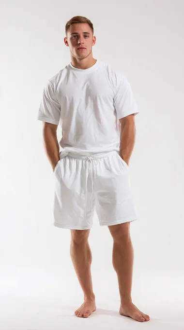 Stylish Male Model in White Tracksuit Stylish Male Model in White Tracksuit