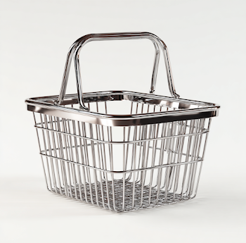 Stylish Metallic Chrome Shopping Basket 3D Render