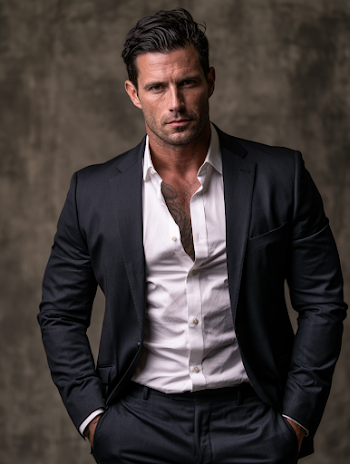 Stylish Muscular Male Model in Dark Suit