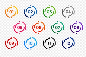 Stylish one to twelve bullet points number set Free Vector
