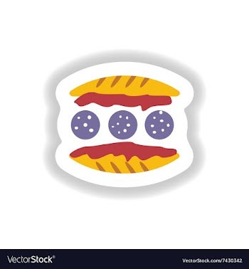 Stylish paper sticker burger with sausage and vector image