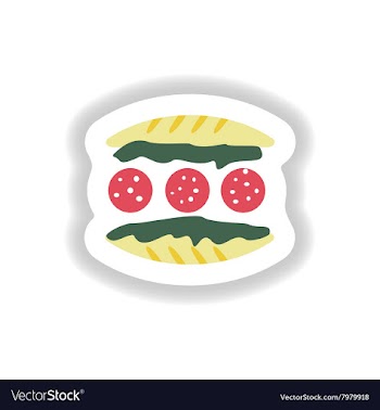 Stylish paper sticker burger with sausage and vector image