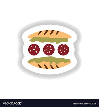 Stylish paper sticker burger with sausage and vector image
