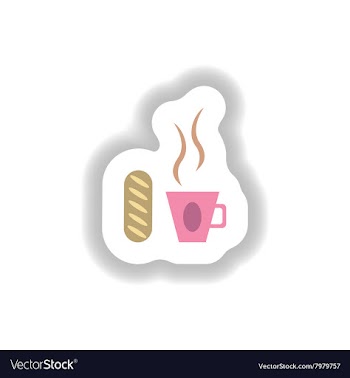 Stylish paper sticker Cup of coffee and a bun vector image