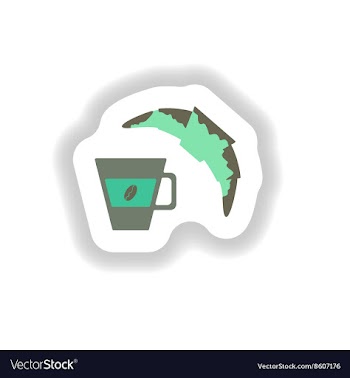 Stylish paper sticker cup of coffee and a vector image