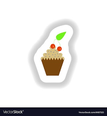 Stylish paper sticker cupcake with cream and vector image