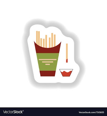Stylish paper sticker French fries and ketchup vector image
