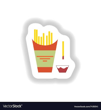 Stylish paper sticker French fries and ketchup vector image