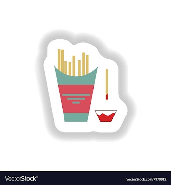 Stylish paper sticker French fries and ketchup vector image