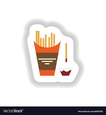 Stylish paper sticker French fries and ketchup vector image
