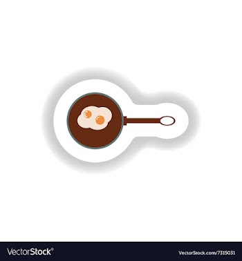 Stylish paper sticker fried eggs in a frying pan vector image