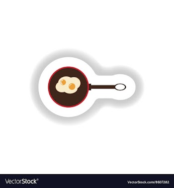 Stylish paper sticker fried eggs in a frying pan vector image