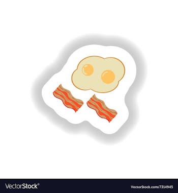 Stylish paper sticker fried eggs with bacon vector image