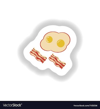 Stylish paper sticker fried eggs with bacon vector image