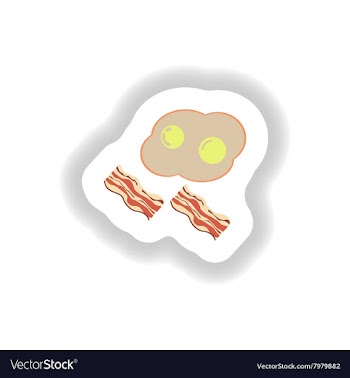 Stylish paper sticker fried eggs with bacon vector image