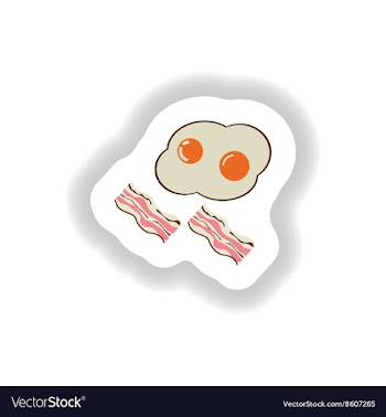 Stylish paper sticker fried eggs with bacon vector image