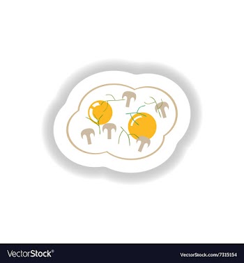 Stylish paper sticker fried eggs with mushrooms vector image