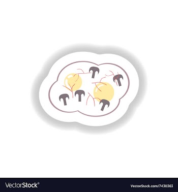 Stylish paper sticker fried eggs with mushrooms vector image