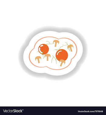 Stylish paper sticker fried eggs with mushrooms vector image