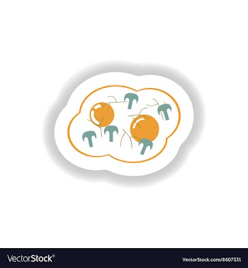 Stylish paper sticker fried eggs with mushrooms vector image