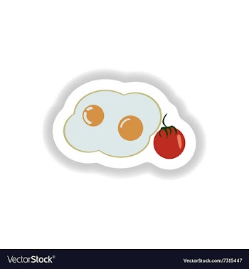 Stylish paper sticker fried eggs with tomatoes vector image