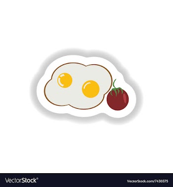 Stylish paper sticker fried eggs with tomatoes vector image