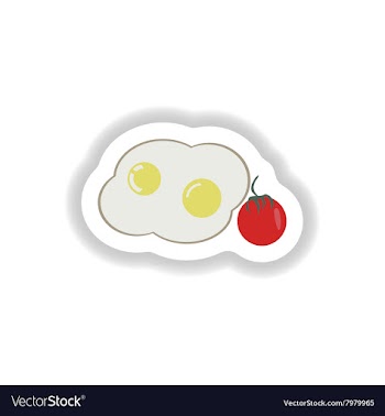 Stylish paper sticker fried eggs with tomatoes vector image