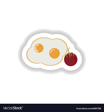 Stylish paper sticker fried eggs with tomatoes vector image