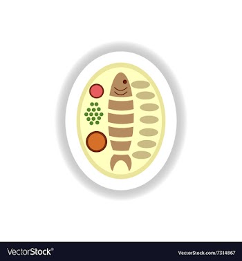 Stylish paper sticker grilled fish on a plate vector image