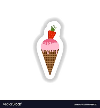 Stylish paper sticker ice cream cone with vector image