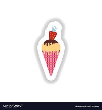 Stylish paper sticker ice cream cone with vector image