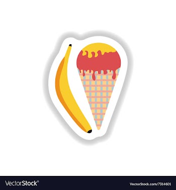 Stylish paper sticker ice cream with banana vector image