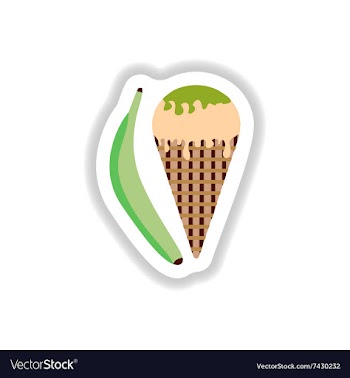 Stylish paper sticker ice cream with banana vector image