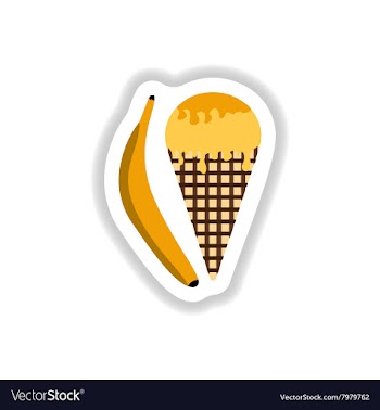 Stylish paper sticker ice cream with banana vector image