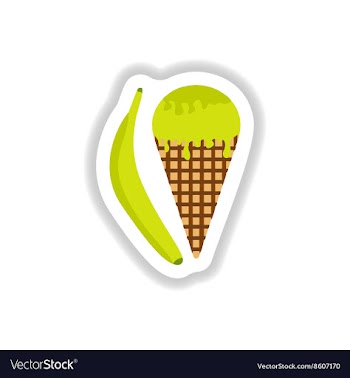 Stylish paper sticker ice cream with banana vector image