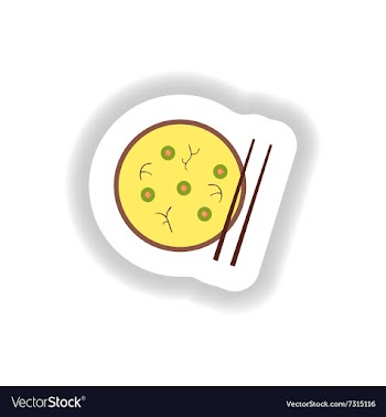 Stylish paper sticker miso soup and chopsticks vector image