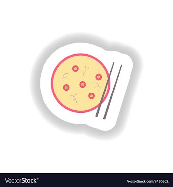 Stylish paper sticker miso soup and chopsticks vector image