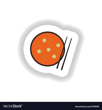 Stylish paper sticker miso soup and chopsticks vector image