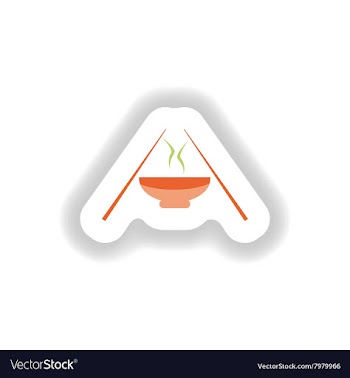 Stylish paper sticker miso soup and chopsticks vector image