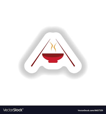 Stylish paper sticker miso soup and chopsticks vector image