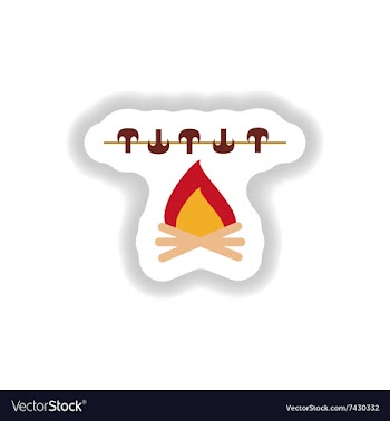 Stylish paper sticker mushrooms grilled on the vector image