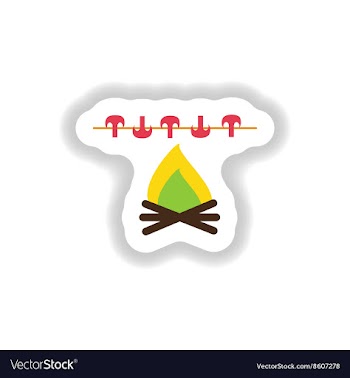 Stylish paper sticker mushrooms grilled on the vector image